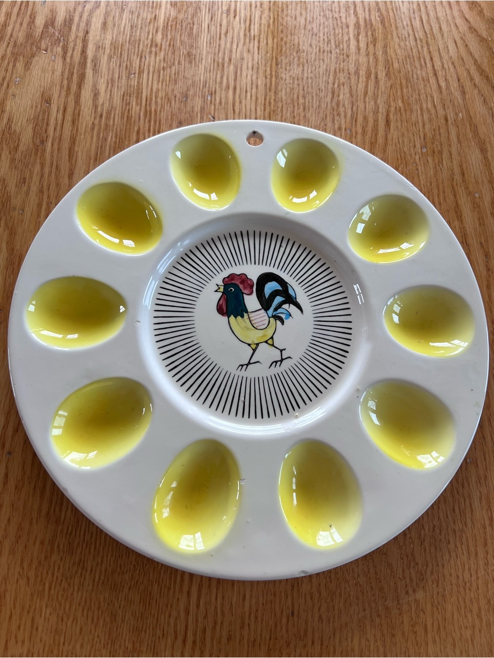 Vintage Napco Hand Painted Rooster
Ceramic Deviled Egg Plate 10-Slot
Hangable